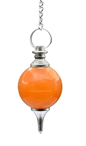 Amazing Gemstone Red Aventurine Crystal Ball Pendulum for Divination - Dowsing Pendulum Necklace with Chain and Quartz Bead for Reiki Healing and Crystal Grid Meditation - color: Red Aventurine