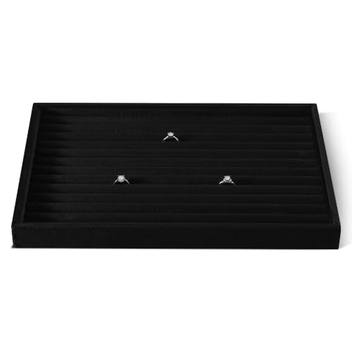 Velvet Ring Display Tray, Stackable Muilt Slot Rings Ear Stud Storage Tray, Drawer Insert Jewelry Accessories Organizers Plate (Black) - color: Black, size: Multi-Slot Ring Tray