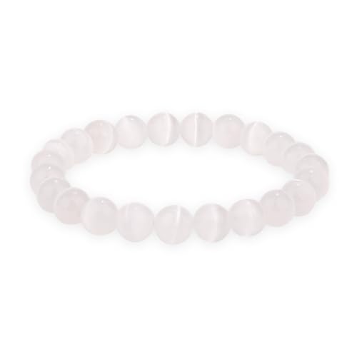Crystal Vibe 8mm Beaded Bracelets For Women Men - Healing Crystal Bracelet - Adjustable Size - color: selenite