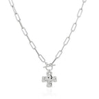 Bheop Chunky Cross Necklace for Women Trendy 14K Gold Silver Layered Statement Cross Pendant Charm Necklace Waterproof Paperclip Herringbone Snake Choker Chain Christian Jewelry Set Gift Non Tarnish - style: SL-Toggle Necklace（1 inch Pendant）