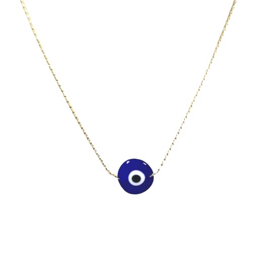 10mm Handmade Lampwork Glass Dark Blue Evil Eye Bead with Real 14kt Gold Filled Fine 0.6mm Chain NECKLACE. Made to your size. - size: 14" 36cm