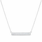 Horizontal Bar Necklace for Women, Sterling Silver or 14K Gold Plated Silver, Minimalist, CZ Diamond, Dainty Bar Pendant - Unique Jewelry Gift - style: Signature Pavé - Silver