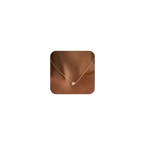 Heart Necklace for Women Dainty 14k Gold Plated Non Tarnish Cz Diamond Pendant Necklace Cute Simple Small Pave Heart Chocker Necklace for Women Gift 14 16 18inch - color: Gold-style2, size: 16-18inch