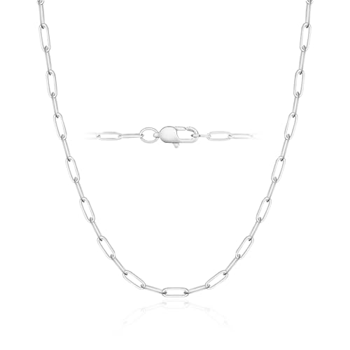 18K Gold Plated and 925 Sterling Silver Paperclip Chain Necklace for Women, 2.5mm Strong Women's Chain Necklace, Comfortable and Not Hypoallergenic Necklace for Women - color: Shiny Silver, size: 14 Inch