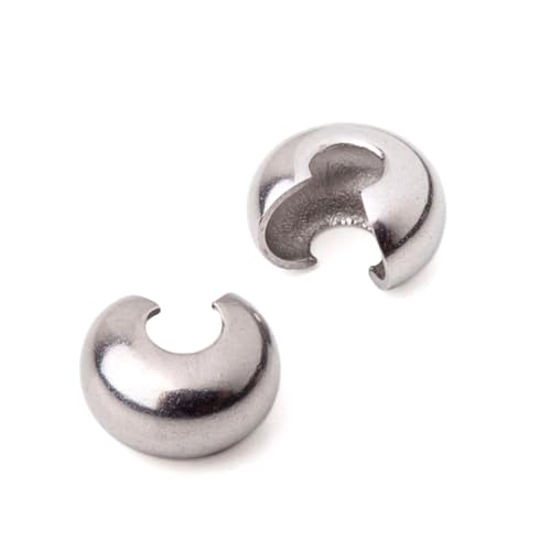 100pcs Adabele 304 Grade Stainless Steel Hypoallergenic Crimp Bead Knot Covers 6mm (0.24 Inch) Loose Beads for DIY Craft Jewelry Making SJF9-6 - size: 6mm (0.24 inch)