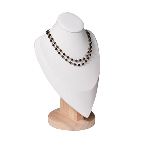 TANG SONG 9.45'' Wooden Bottom Leather Soft Mat Portrait Necklace Display Stand NecklaceOrganizer Holder (White) - color: White, size: Middle