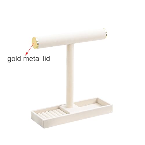 Multi-Use Jewelry Holder Stand, Necklace Bracelet Ring Organizer Stand, Scrunchie Watches Velvet Jewelry Holder Stand With Tray for Women Girls Home Use(Beige with Lid) - color: Beige+Lid
