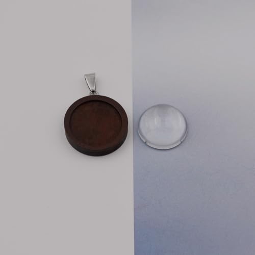 ZenRa 10-Piece Glass Dome Vial Pendant Set with Wooden Base - Hollow Glass Cabochons (20mm, Dark Coffee) - size: 20mm Dome Dark Coffee