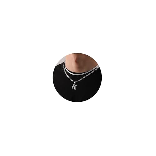 P. BLAKE Layered Initial A-Z Pendant Necklaces for Boys Men, Stainless Steel Letter Cuban Link Herringbone Chain Fashion Jewelry Gifts - color: Silver, size: Letter K