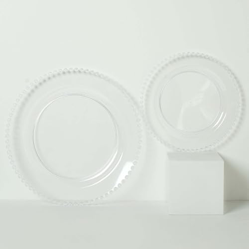 8" Salad Plates - Set of 20 - Plastic Clear Round Disposable Dessert Appetizer Plate Beaded Rim, Ideal for Dinner Party Wedding Bulk Events - color: Clear, size: 8" Salad Plate, 20 Pack