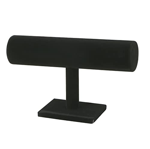 Velvet Wood One Tier Bracelet Bangle Hovering T-Bar Bracelet Holder Bracket Necklace Jewelry Display Stand for Malls Home Organization, Black