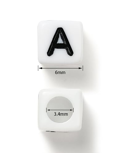 Deinduser 1064 Pieces Letter Beads - White Square for Bracelets Acrylic Jewelry Making Bracelet Alphabet with Black Inked, S-W0B - color: White beads with Black inked letter, size: Square 6*6mm