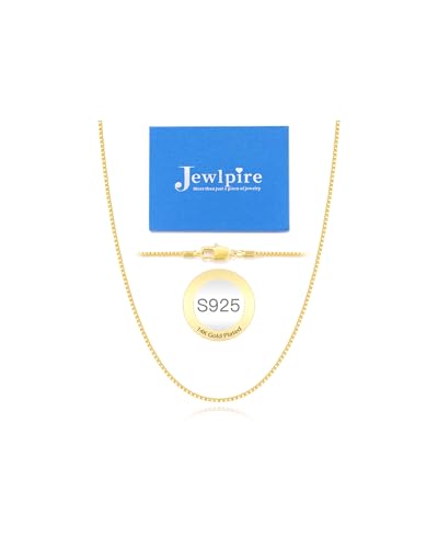 Jewlpire 1.1mm 1.3mm Box Chain 925 Sterling Silver Chain Necklace for Women, 14K Gold Plated Chain for Women Sturdy & Shiny Women's Chain Necklaces 14 16 18 20 22 24 26 Inch - color: 1.1mm Gold-Plated, size: 16 Inch