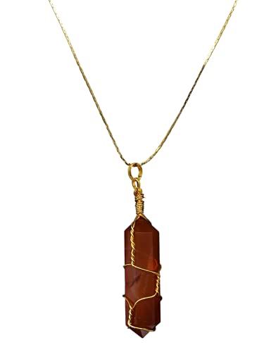 Amazing Gemstone Crystals and Healing Stones Carnelian Necklace - Gold Chain Necklace Pendant - Real Crystal Necklace - color: Double Point (Gold Wire), size: 1 PIECE