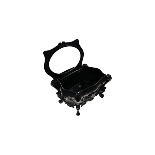 Gothic Jewelry Box With Mirror Decorative Black Rose Flower Jewelry Case, Small Jewelry Organizer for Earrings Rings Necklaces Bracelets, 6.3 Inch Retro Multifunctional Storage Box Make Up Organizer