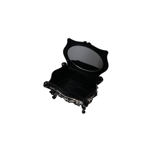 Gothic Jewelry Box With Mirror Decorative Black Rose Flower Jewelry Case, Small Jewelry Organizer for Earrings Rings Necklaces Bracelets, 6.3 Inch Retro Multifunctional Storage Box Make Up Organizer