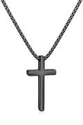 Fiusem Cross Necklace for Men, Silver/Gold/Black Mens Cross Necklaces with 2.5mm Cross Chain and Stainless Steel Cross Pendant, Box Chain 16-24 Inch, Jewelry Gift - size: 24.0 Inches, style: Small Black cross: 1.2" * 0.7"