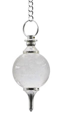 Amazing Gemstone Clear Quartz Crystal Ball Pendulum for Divination - Dowsing Pendulum Necklace with Chain and Quartz Bead for Reiki Healing and Crystal Grid Meditation - color: Clear Quartz