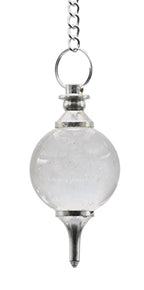 Amazing Gemstone Clear Quartz Crystal Ball Pendulum for Divination - Dowsing Pendulum Necklace with Chain and Quartz Bead for Reiki Healing and Crystal Grid Meditation - color: Clear Quartz