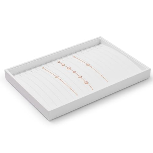 Oirlv Premium White Leather Stackable Jewelry Tray 18 Gird Necklace Bracelet Organizer Showcase Necklace Display Tray - color: White, size: Necklace/Bracelet Tray