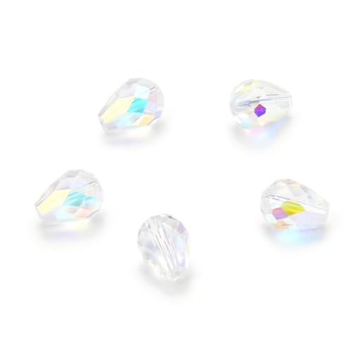 24pcs Adabele Austrian 8mm Faceted Teardrop Loose Crystal Beads Clear AB Compatible with 5500 Swarovski Crystals Preciosa SST-802 - color: Crystal Ab, size: 8mm x 6mm - 24pcs