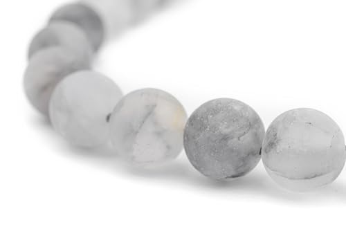 The Bead Chest Matte Round Cloudy Quartz Beads (10mm): Organic Gemstone Round Spherical Energy Stone Healing Power Crystal for Jewelry Bracelet Mala Necklace Making - color: Cloudy Quartz, size: 10mm