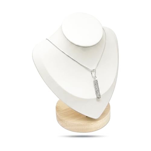 7" Solid Oak Jewelry Necklace Bust Display Stand for Vendors - White Faux Leather - Wooden Mannequin Chain Holder - Small - color: White, size: 7.0" Tall, style: Light Oak