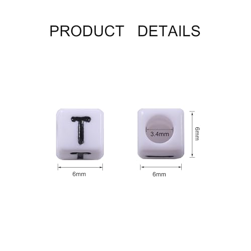 1000Pcs White Acrylic Letter Beads 6x6mm Letter T Cube Alphabet Beads for DIY Bracelet Necklace Jewelry Making - color: Letter-T