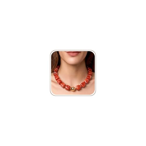 Chunky Necklaces for Women, Trendy Colorful Square Acrylic Resin Beads Statement Choker Necklace, Lightweight Boho Summer Beach Vacation Jewelry - color: Sunstone color