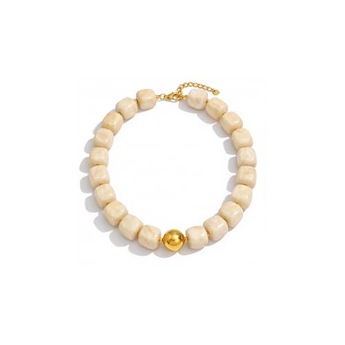 Mchic Colorful Beaded Choker Necklace for Women: Boho Large Square Acrylic Beaded Necklace Stainless Steel Adjustable Surfer Beach Strand Necklaces Summer Handmade Jewelry Gift for Women - color: Ivory White1