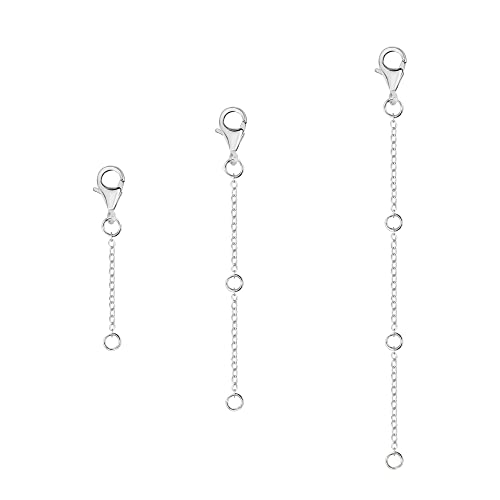 925 Sliver Necklace Extenders, Silver Chain Extenders with Lobster Clasp, Durable Plated Solid Brass Necklace Bracelet Anklet Extension Chains(1 2 3 Inches, 3PCS) - color: D-Silver, size: 1,2,3inch