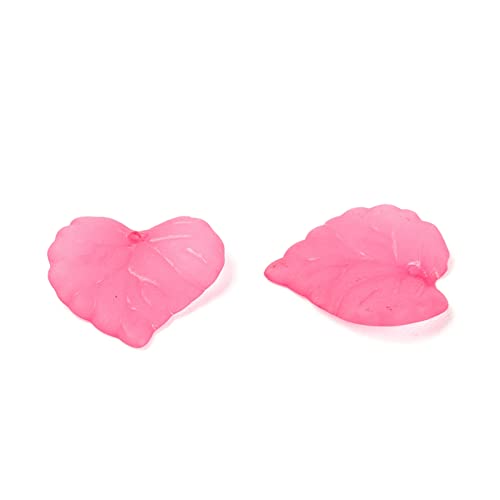 200Pcs Frosted Acrylic Leaf Charms Hot Pink Transparent Plant Pendants Clear Autumn Leaves Beads Spring Charms for Jewelry Making - color: Hot Pink #2