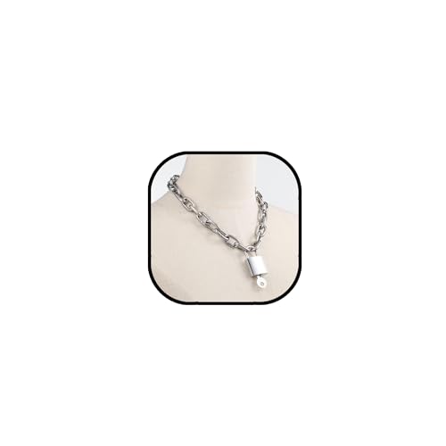 Heavy Chunky Stainless Steel Lock Necklace punk gothic Padlock Choker Chain for Men Jewelry - size: 19.7, style: 4MM