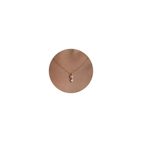 Pearl Necklace for Women- 14K Gold-plated/White Gold-plated Dainty Pearl Necklace for Women - color: Gold CZ pearl 373