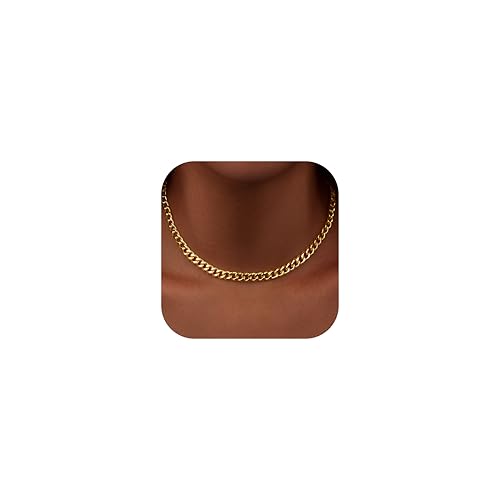 WomenGifts Cuban Link Chain Necklace for Women, Waterproof 14k Gold Silver Plated Chain Choker, Non Tarnish Stainless Steel Jewelry, 3.5/5/6/8/11mm,14/16/18 Inch Thin&Chunky&Thick - color: Gold, style: 6MM-14"