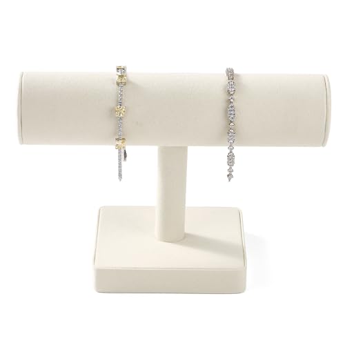 Oirlv Microfiber T-bar Bracelet Watch Organizer Display Stand Professional Jewelry Bracelet Display for Selling (Creamy-white,Microfiber) - color: Creamy-white