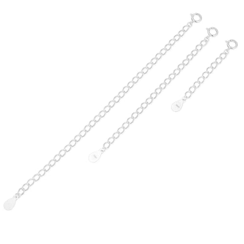 2pcs Adabele Authentic 925 Sterling Silver Cable Chain Extender Clasp Strong Removable Adjustable 3 inch Raindrop Chain Extension for Necklace Bracelet Anklet Jewelry Making SS308-3 - color: Silver, size: 3 inch - 2pcs