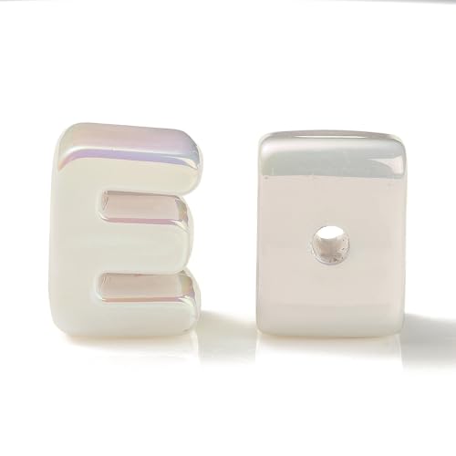 DanLingJewelry 90Pcs Random White Large Acrylic Letter Beads UV Plating Iridescent A-Z Alphabet Beads for Jewelry Making DIY Bracelets Key Chains