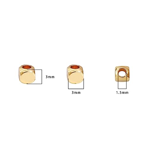 BEADIA 14K Gold Plated Cube Spacer Beads Round 3x3mm 50pcs for Jewelry Making Findings Non Tarnish - color: 14K Gold, size: 3x3mm Round Cube