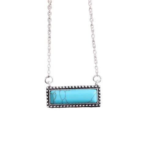 Pingyongchang Natural Turquoise Necklace Boho Bead Silver Cross Vintage Statement Pendant Necklace Handmade Turquoise Western Necklaces Jewelry for Women - color: D