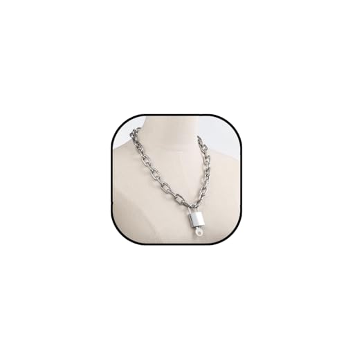 Heavy Chunky Stainless Steel Lock Necklace punk gothic Padlock Choker Chain for Men Jewelry - size: 23.7, style: 4MM