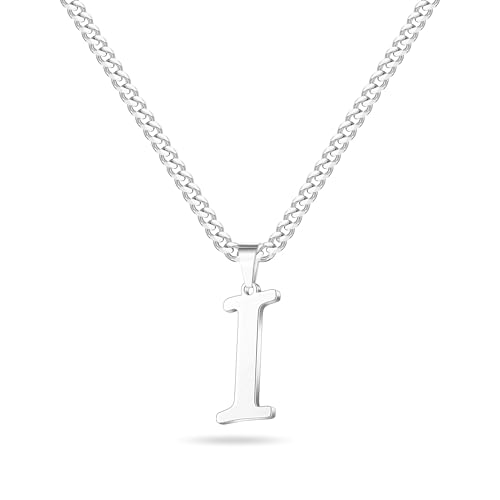 LUXEJEW Initial A-Z Letter Necklace for Men Boys Women, Stainless Steel Cuban Link Chain Letter Pendant Necklaces Capital Monogram Necklace Jewelry Gifts for Men 20+2 Inches - color: Silver, size: Letter I
