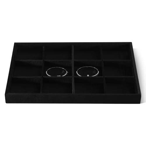 Velvet Stackable Jewelry Display Tray, 12 Grid Watch Bangle Bracelet Storage Tray, Makeup Drawer Insert Jewelry Shop Organizer Plate (Black) - color: Black, size: 12 Slot Bracelet Tray