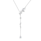 Long Necklace Sterling Silver Larait Bar Y Lariat Long Chain Drop Adjustable Necklace Gift for Her, 30" - style: Long Leaf Necklace