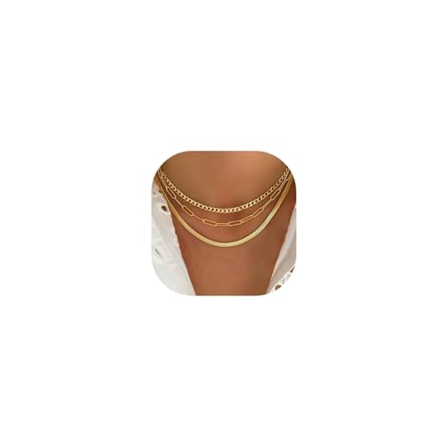 Gold Layered Necklaces for Women, 14K Gold Plated Dainty Gold Chain Choker Necklace Stack, Herringbone Gold Necklaces Set - color: gold-3-snake