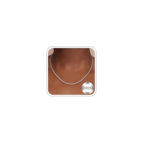 1.5mm 2mm Rope Chain 925 Sterling Silver Chain Necklace for Women, 14K Gold Plated Chains for Women Sturdy & Durable Women's Chains Necklace 16 18 20 22 24 26 Inch - color: 1.5mm 925 Sterling Silver, size: 22 Inch