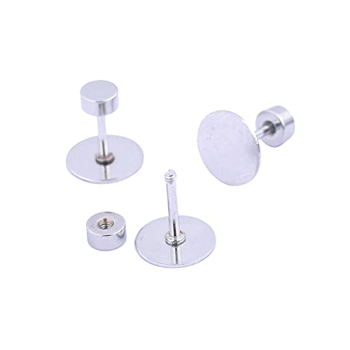 80pcs Stainless Steel Screw Back Earring Posts 8mm Pad Flat Bezel Blanks DIY Studs for Jewelry Making Supplies
