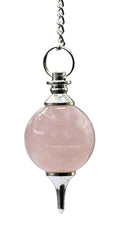 Amazing Gemstone Rose Quartz Crystal Ball Pendulum Necklace - Dowsing Pendulum with Chain and Quartz Bead for Reiki Healing and Meditation - color: Rose Quartz
