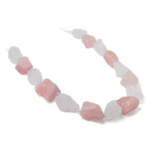 Natural Rose Quartz Clear Quartz Crystal Nugget Raw Graduated Beads Strand 2mm Hole Drilled - color: Rose Quartz & Clear Quartz