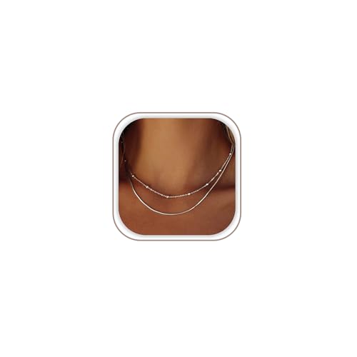 Freekiss Women's Layered Necklace Set - 3 Piece Dainty Gold Jewelry for Everyday Stacking | 14K Gold Plated Snake Chain, Rope Chain, Cuban Chain | Adjustable Length 14-18.5 Inch | Gift Ready - color: Silver, style: Layer Beaded Choker+1.5mm snake
